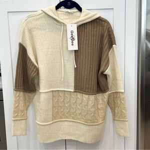 GeeGee Brown, Beige & Cream Patchwork Knitted Sweater with Hood